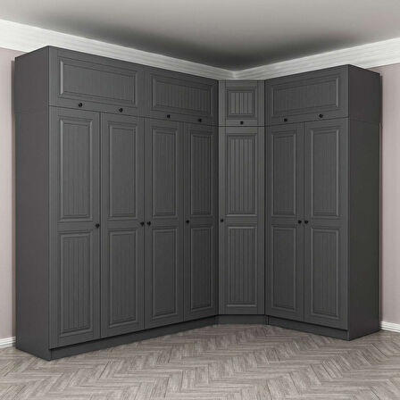 Kale 7 Kapaklı 2 Çekmeceli Köşe Dolap + Yüklük Antrasit Mebran İlkbahar 255CM