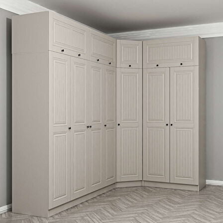 Kale 7 Kapaklı 2 Çekmeceli Köşe Dolap + Yüklük Kumtaşı Mebran İlkbahar 255CM