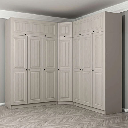 Kale 7 Kapaklı 4 Çekmeceli Köşe Dolap + Yüklük Kumtaşı Mebran İlkbahar 255CM