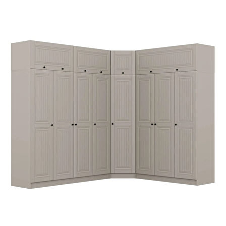 Kale 8 Kapaklı 4 Çekmeceli Köşe Dolap + Yüklük Kumtaşı Mebran İlkbahar 255CM