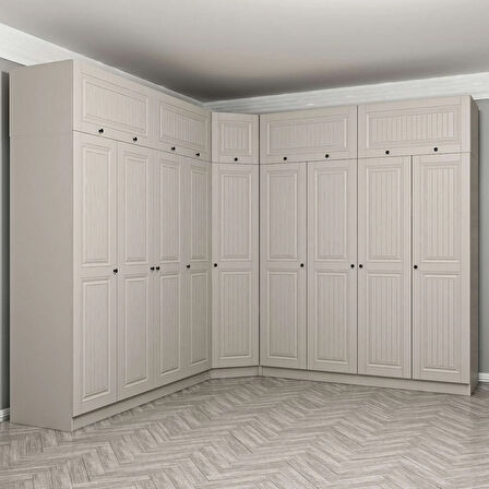 Kale 9 Kapaklı 4 Çekmeceli Köşe Dolap + Yüklük Kumtaşı Mebran İlkbahar 255CM