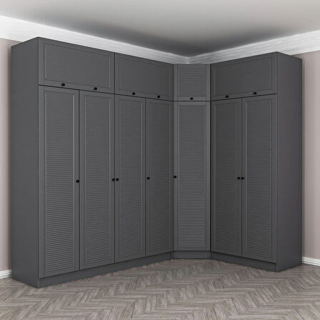 Kale 7 Kapaklı 2 Çekmeceli Köşe Dolap + Yüklük Antrasit Mebran Panjur 255CM