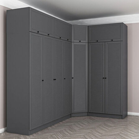 Kale 7 Kapaklı 2 Çekmeceli Köşe Dolap + Yüklük Antrasit Mebran Panjur 255CM