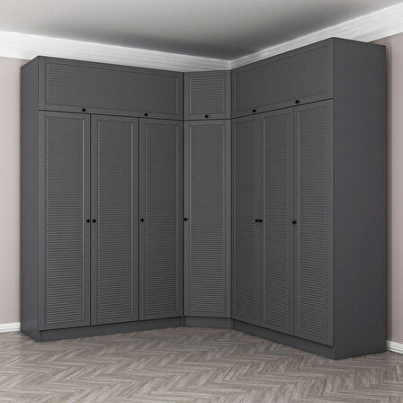 Kale 7 Kapaklı 4 Çekmeceli Köşe Dolap + Yüklük Antrasit Mebran Panjur 255CM