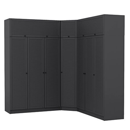 Kale 7 Kapaklı 4 Çekmeceli Köşe Dolap + Yüklük Antrasit Mebran Panjur 255CM