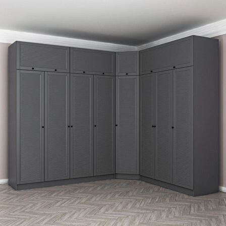 Kale 8 Kapaklı 4 Çekmeceli Köşe Dolap + Yüklük Antrasit Mebran Panjur 255CM