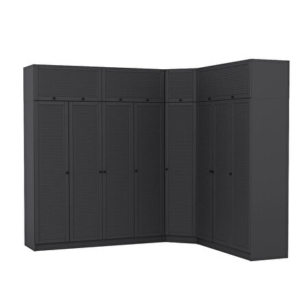 Kale 8 Kapaklı 4 Çekmeceli Köşe Dolap + Yüklük Antrasit Mebran Panjur 255CM