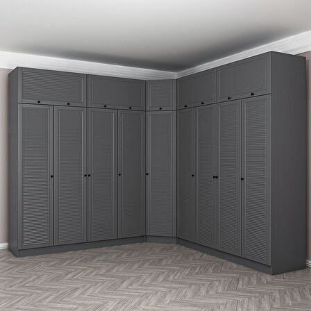 Kale 9 Kapaklı 4 Çekmeceli Köşe Dolap + Yüklük Antrasit Mebran Panjur 255CM