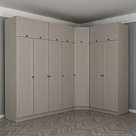 Kale 7 Kapaklı 2 Çekmeceli Köşe Dolap + Yüklük Kumtaşı Mebran Panjur 255CM