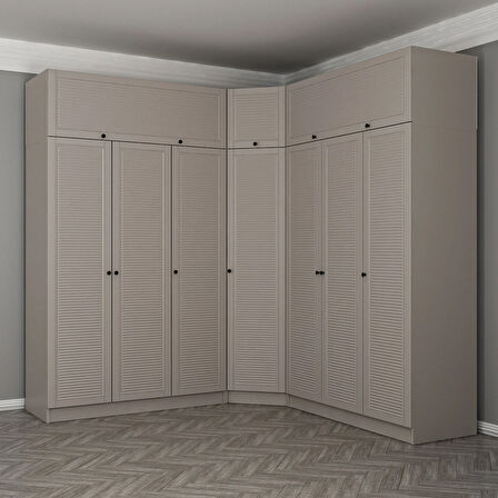 Kale 7 Kapaklı 4 Çekmeceli Köşe Dolap + Yüklük Kumtaşı Mebran Panjur 255CM