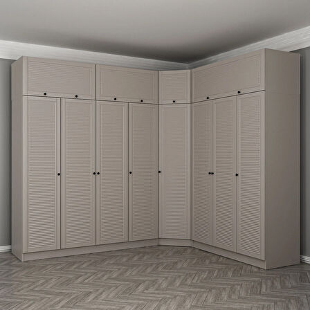 Kale 8 Kapaklı 4 Çekmeceli Köşe Dolap + Yüklük Kumtaşı Mebran Panjur 255CM