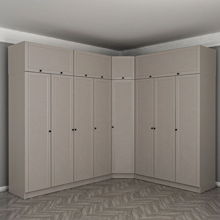 Kale 8 Kapaklı 4 Çekmeceli Köşe Dolap + Yüklük Kumtaşı Mebran Panjur 255CM