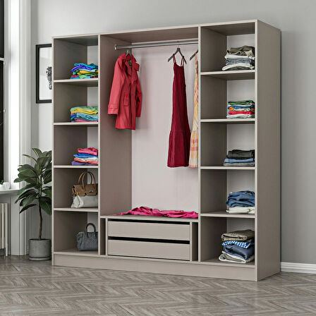 Kale 4 Bölmeli 2 Çekmeceli Giyinme Dolabı Kumtaşı 190CM