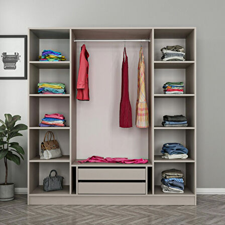 Kale 4 Bölmeli 2 Çekmeceli Giyinme Dolabı Kumtaşı 190CM