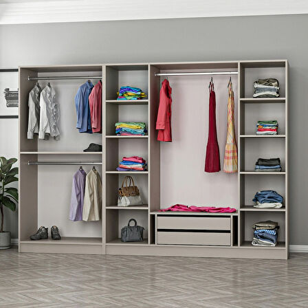 Kale 6 Bölmeli 2 Çekmeceli Giyinme Dolabı Kumtaşı 190CM