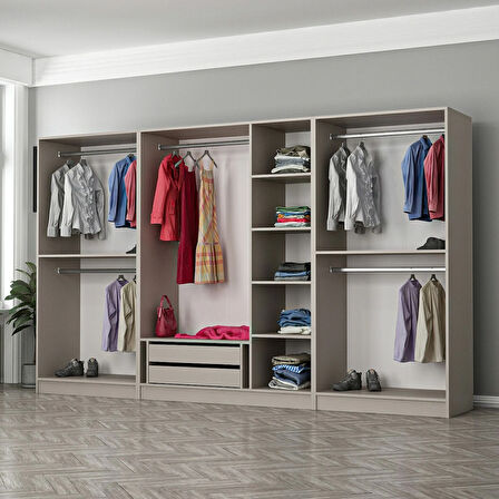 Kale 7 Bölmeli 2 Çekmeceli Giyinme Dolabı Kumtaşı 190CM