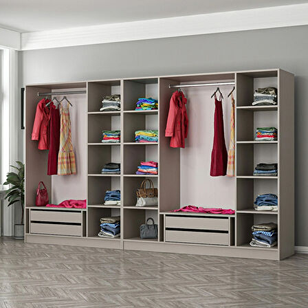 Kale 7 Bölmeli 4 Çekmeceli Giyinme Dolabı Kumtaşı 190CM