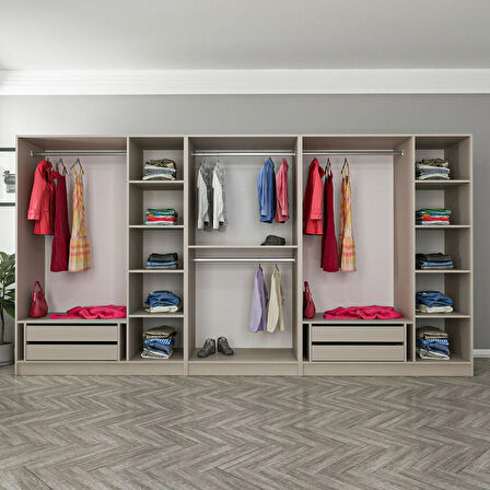 Kale 8 Bölmeli 4 Çekmeceli Giyinme Dolabı Kumtaşı 190CM