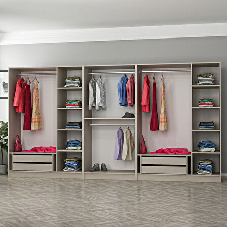 Kale 8 Bölmeli 4 Çekmeceli Giyinme Dolabı Kumtaşı 190CM