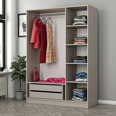 Kale 3 Bölmeli 2 Çekmeceli Giyinme Dolabı Kumtaşı 210CM