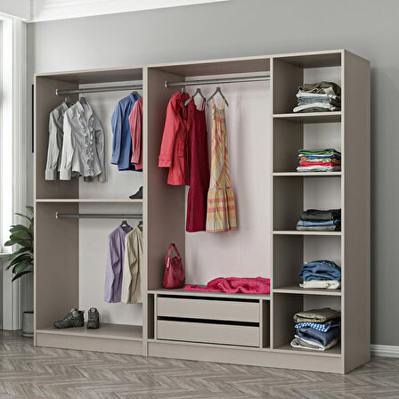 Kale 5 Bölmeli 2 Çekmeceli Giyinme Dolabı Kumtaşı 210CM