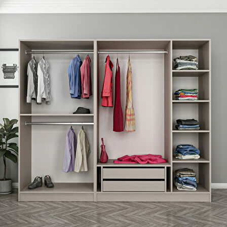 Kale 5 Bölmeli 2 Çekmeceli Giyinme Dolabı Kumtaşı 210CM