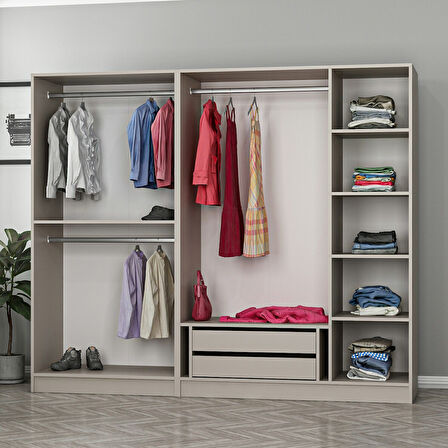 Kale 5 Bölmeli 2 Çekmeceli Giyinme Dolabı Kumtaşı 210CM