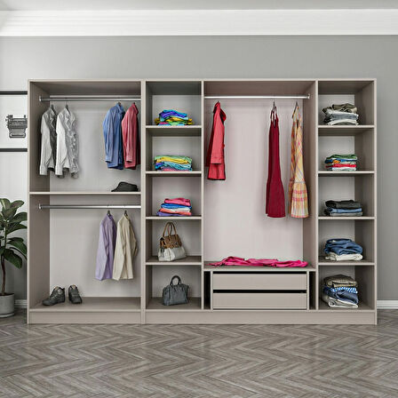 Kale 6 Bölmeli 2 Çekmeceli Giyinme Dolabı Kumtaşı 210CM