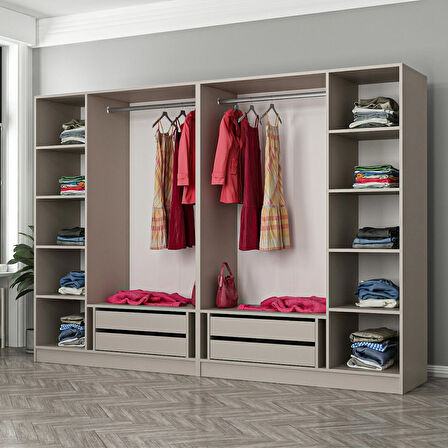 Kale 6 Bölmeli 4 Çekmeceli Giyinme Dolabı Kumtaşı 210CM