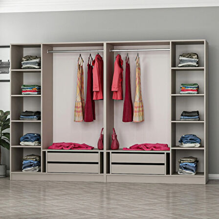 Kale 6 Bölmeli 4 Çekmeceli Giyinme Dolabı Kumtaşı 210CM