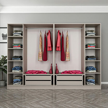 Kale 6 Bölmeli 4 Çekmeceli Giyinme Dolabı Kumtaşı 210CM