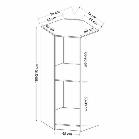 Minar Kale 1 Füme Cam Kapaklı Köşe Dolap Dore Ceviz - 190CM