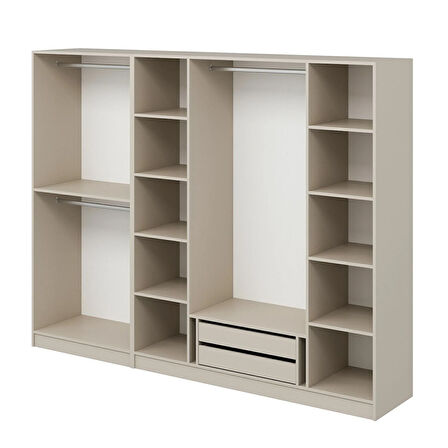 Kale Plus 6 Mebran Kapaklı 2 Çekmeceli Dolap Kumtaşı Mebran Füme Cam 190CM