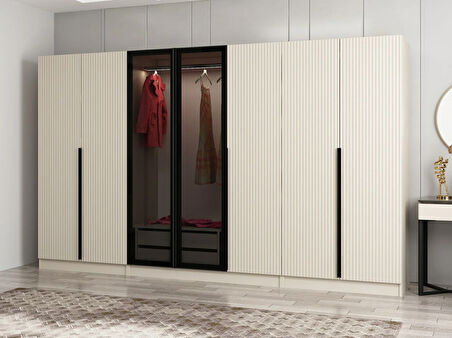 Kale Plus 7 Mebran Kapaklı 2 Çekmeceli Dolap Kumtaşı Mebran Füme Cam 190CM