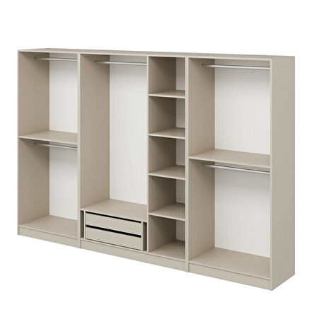 Kale Plus 7 Mebran Kapaklı 2 Çekmeceli Dolap Kumtaşı Mebran Füme Cam 190CM