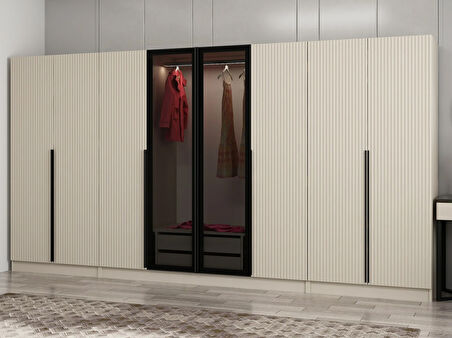 Kale Plus 8 Mebran Kapaklı 2 Çekmeceli Dolap Kumtaşı Mebran Füme Cam 190CM