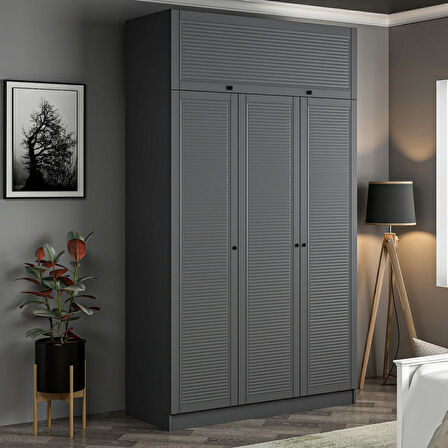 Kale 3 Mebran Panjur Kapaklı 2 Çekmeceli Dolap Ve Yüklük Antrasit 235CM