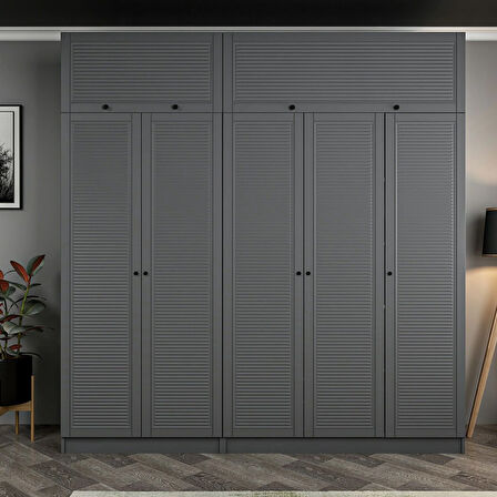 Kale 5 Mebran Panjur Kapaklı 2 Çekmeceli Dolap Ve Yüklük Antrasit 235CM