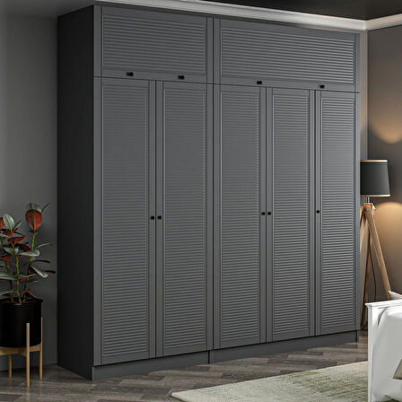 Kale 5 Mebran Panjur Kapaklı 2 Çekmeceli Dolap Ve Yüklük Antrasit 235CM