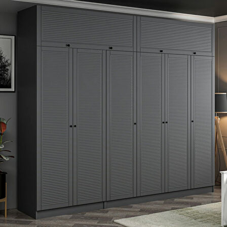 Kale 6 Mebran Panjur Kapaklı 2 Çekmeceli Dolap Ve Yüklük Antrasit 235CM