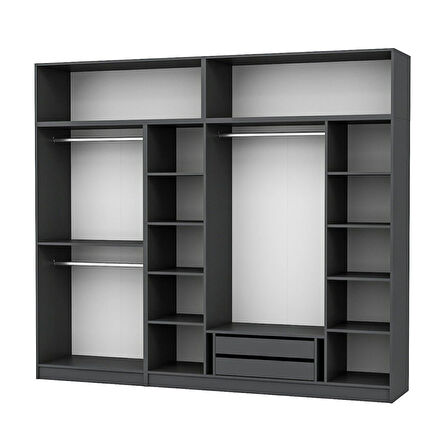 Kale 6 Mebran Panjur Kapaklı 2 Çekmeceli Dolap Ve Yüklük Antrasit 235CM