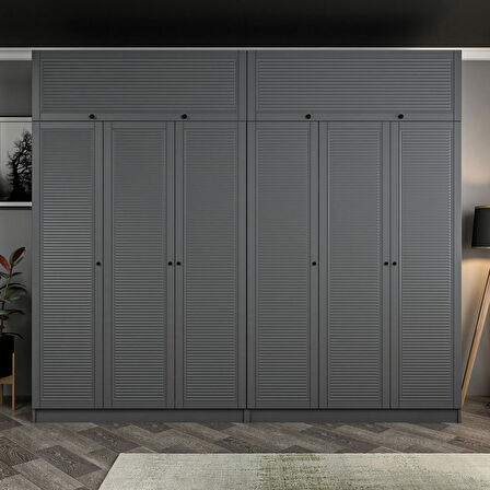 Kale 6 Mebran Panjur Kapaklı 4 Çekmeceli Dolap Ve Yüklük Antrasit 235CM