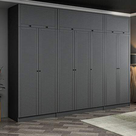 Kale 7 Mebran Panjur Kapaklı 2 Çekmeceli Dolap Ve Yüklük Antrasit 235CM