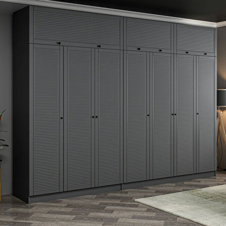 Kale 7 Mebran Panjur Kapaklı 4 Çekmeceli Dolap Ve Yüklük Antrasit 235CM