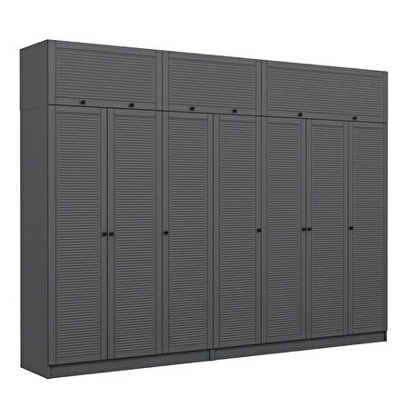 Kale 7 Mebran Panjur Kapaklı 4 Çekmeceli Dolap Ve Yüklük Antrasit 235CM