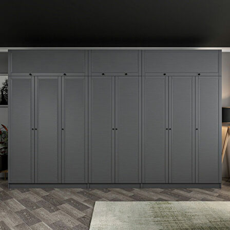 Kale 8 Mebran Panjur Kapaklı 4 Çekmeceli Dolap Ve Yüklük Antrasit 235CM