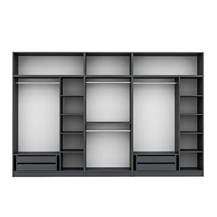 Kale 8 Mebran Panjur Kapaklı 4 Çekmeceli Dolap Ve Yüklük Antrasit 235CM