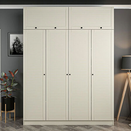 Kale 4 Mebran Panjur Kapaklı 2 Çekmeceli Dolap Ve Yüklük Kumtaşı 235CM