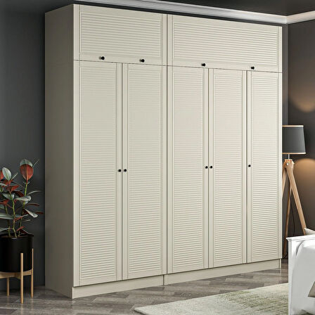 Kale 5 Mebran Panjur Kapaklı 2 Çekmeceli Dolap Ve Yüklük Kumtaşı 235CM