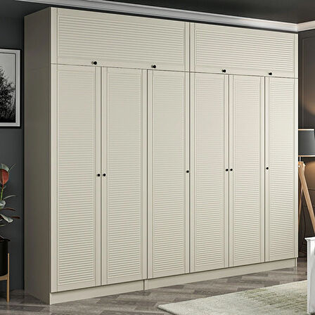 Kale 6 Mebran Panjur Kapaklı 2 Çekmeceli Dolap Ve Yüklük Kumtaşı 235CM